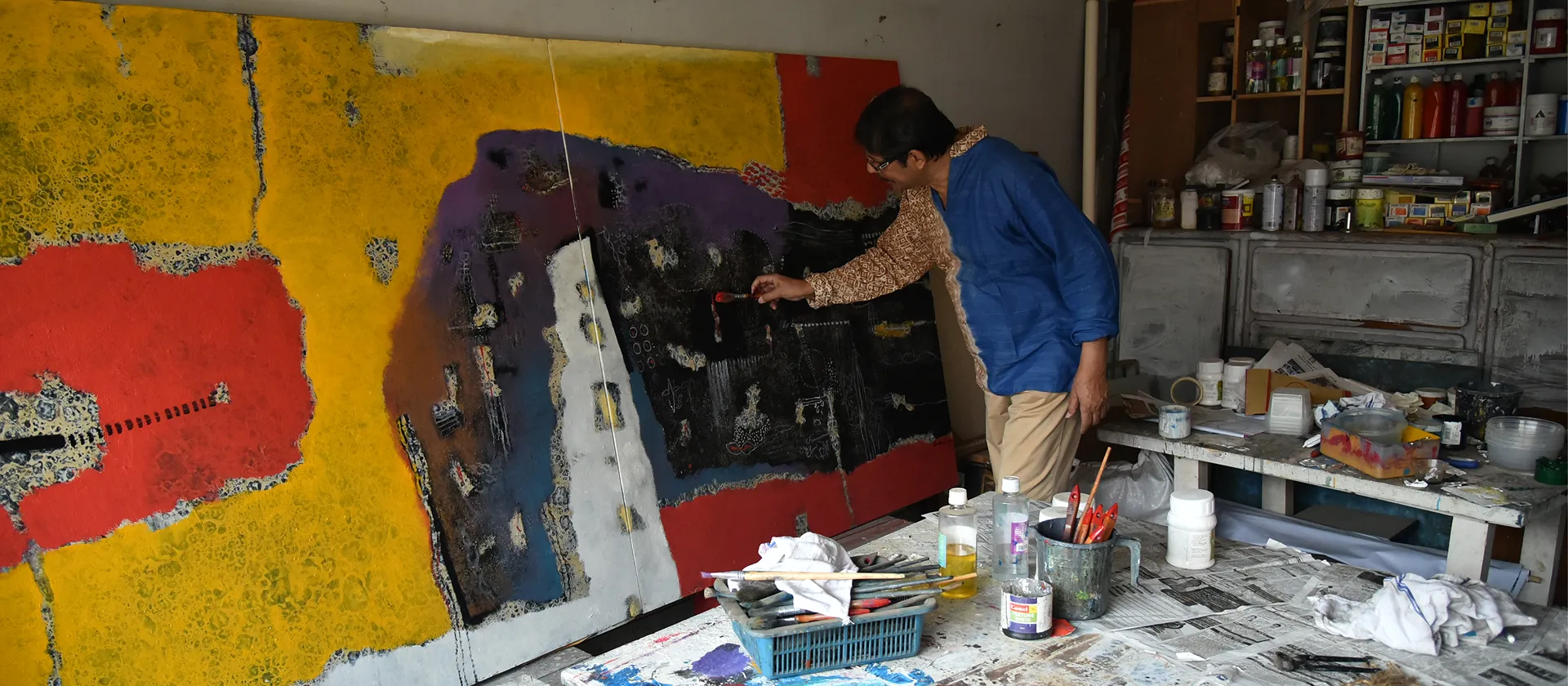 I love to work in my studio  where  I  can explore my  imagination through meditation