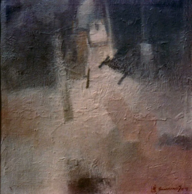 An accident, oil on canvas, 3 x 3 feet, 1984